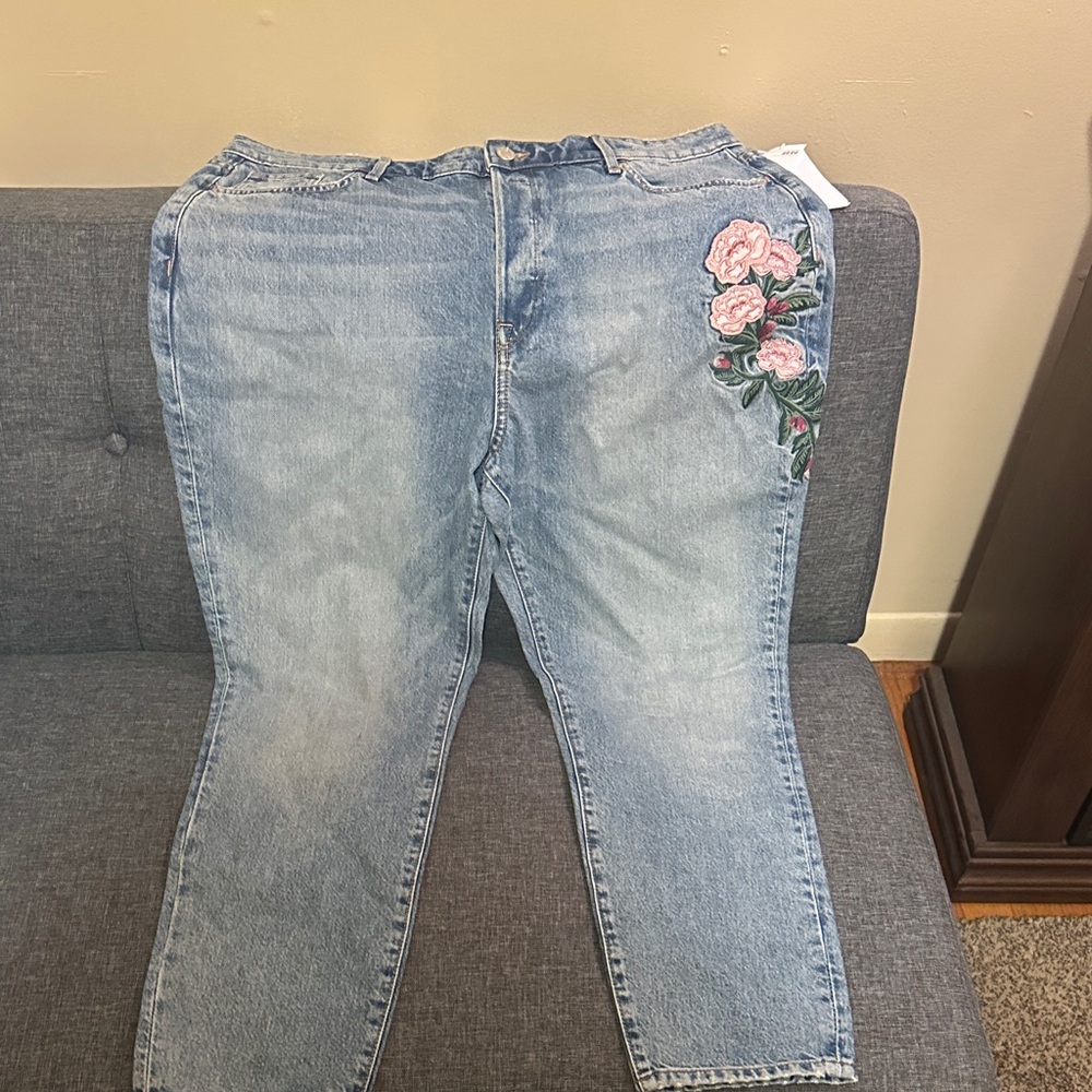 Women's Light Blue Jeans with Floral Embroidery
